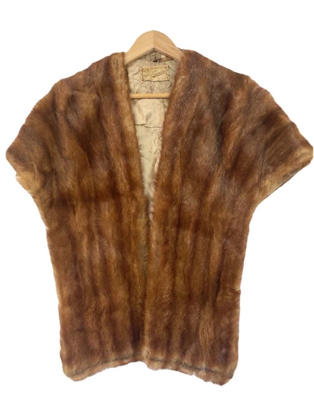 VTG 50s Styled By Elegance Eunice NY Paris Genuine Mink Fur Stole Wrap EUC Brown